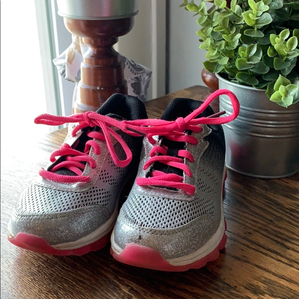 Girls pink and black/ silver memory foam tennies